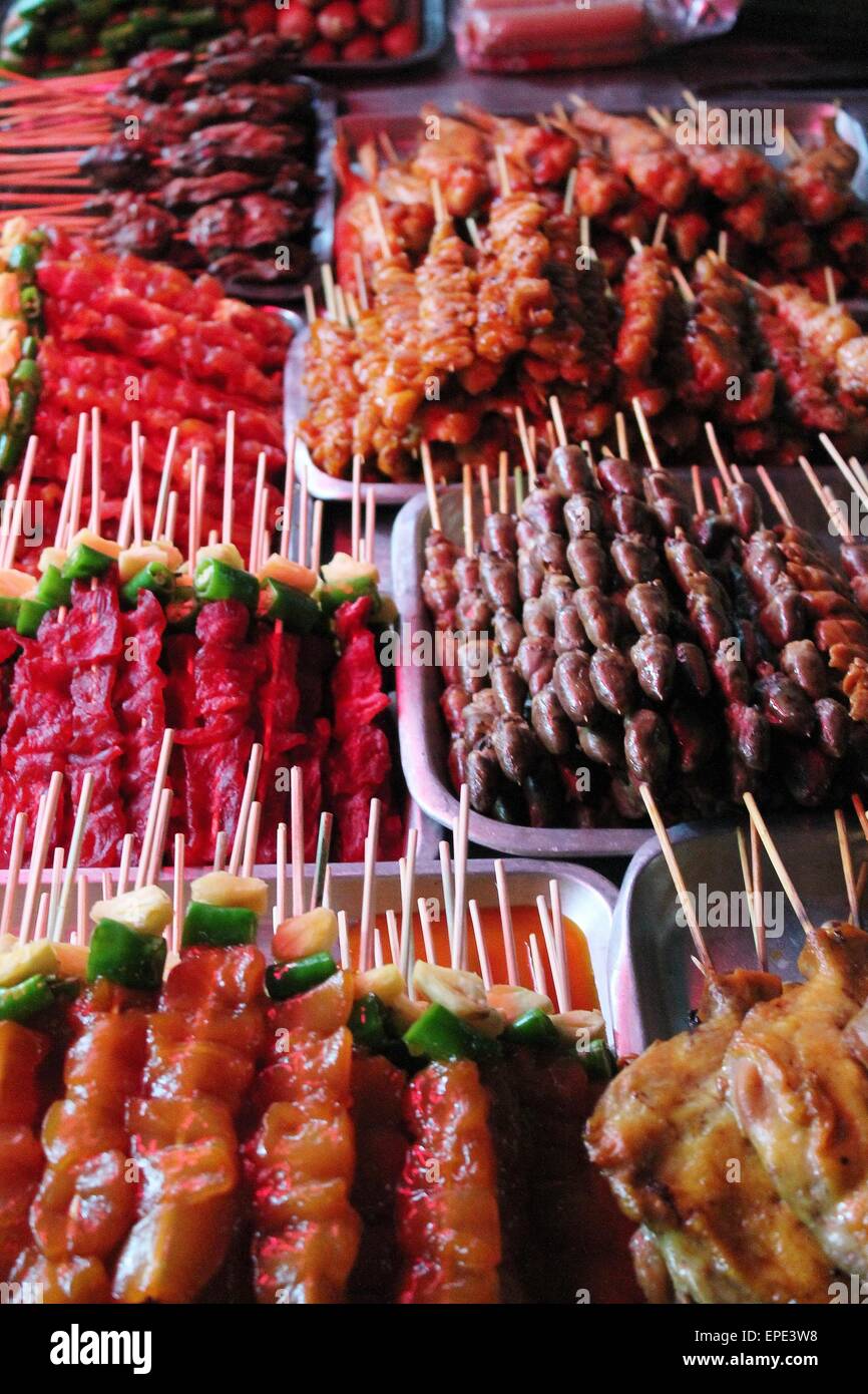 Kebab Thailand Street Food Shish Meat On Sticks Stock Photo