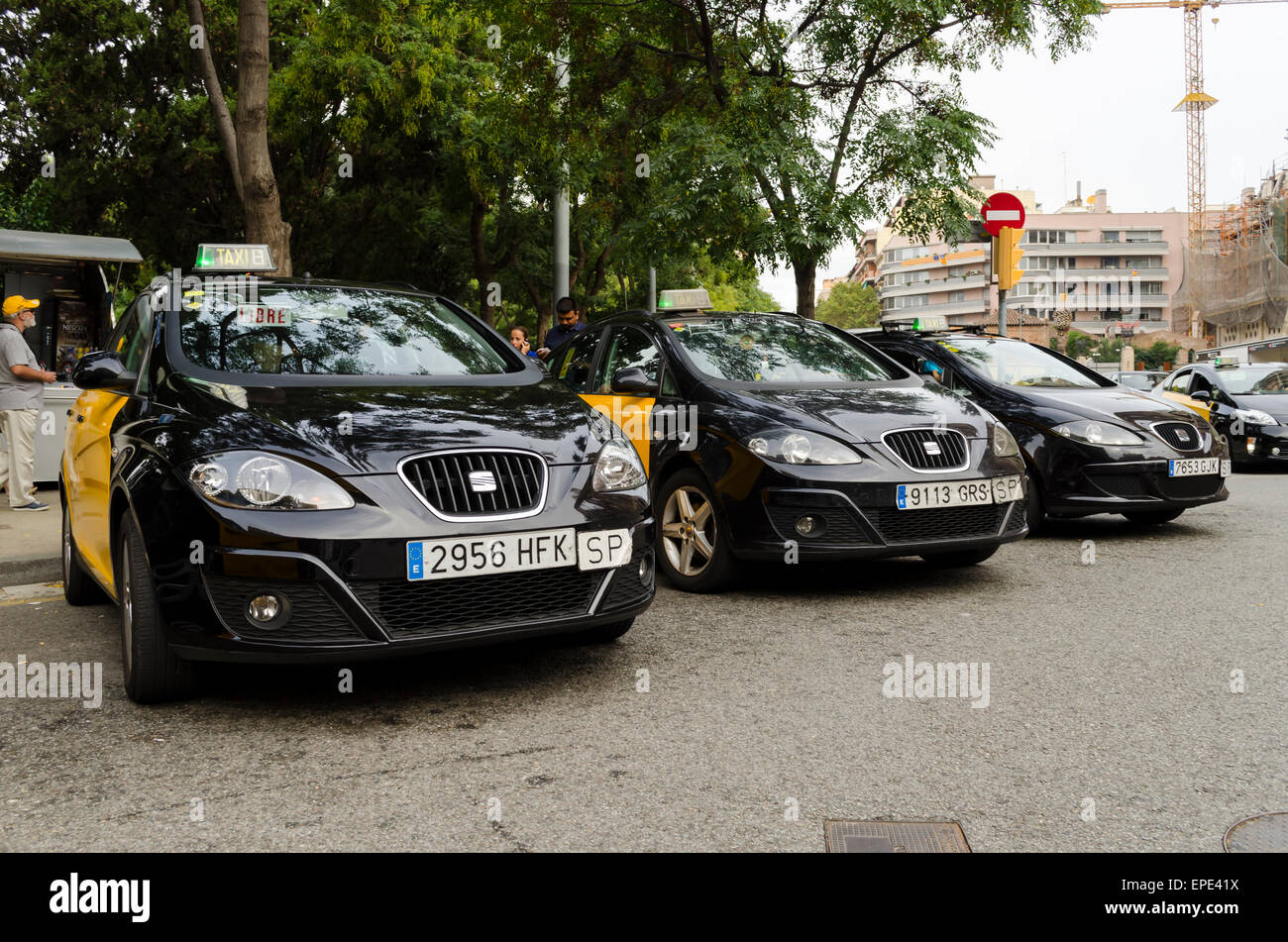 Spanish taxi cars in Barcelona Stock Photo Alamy