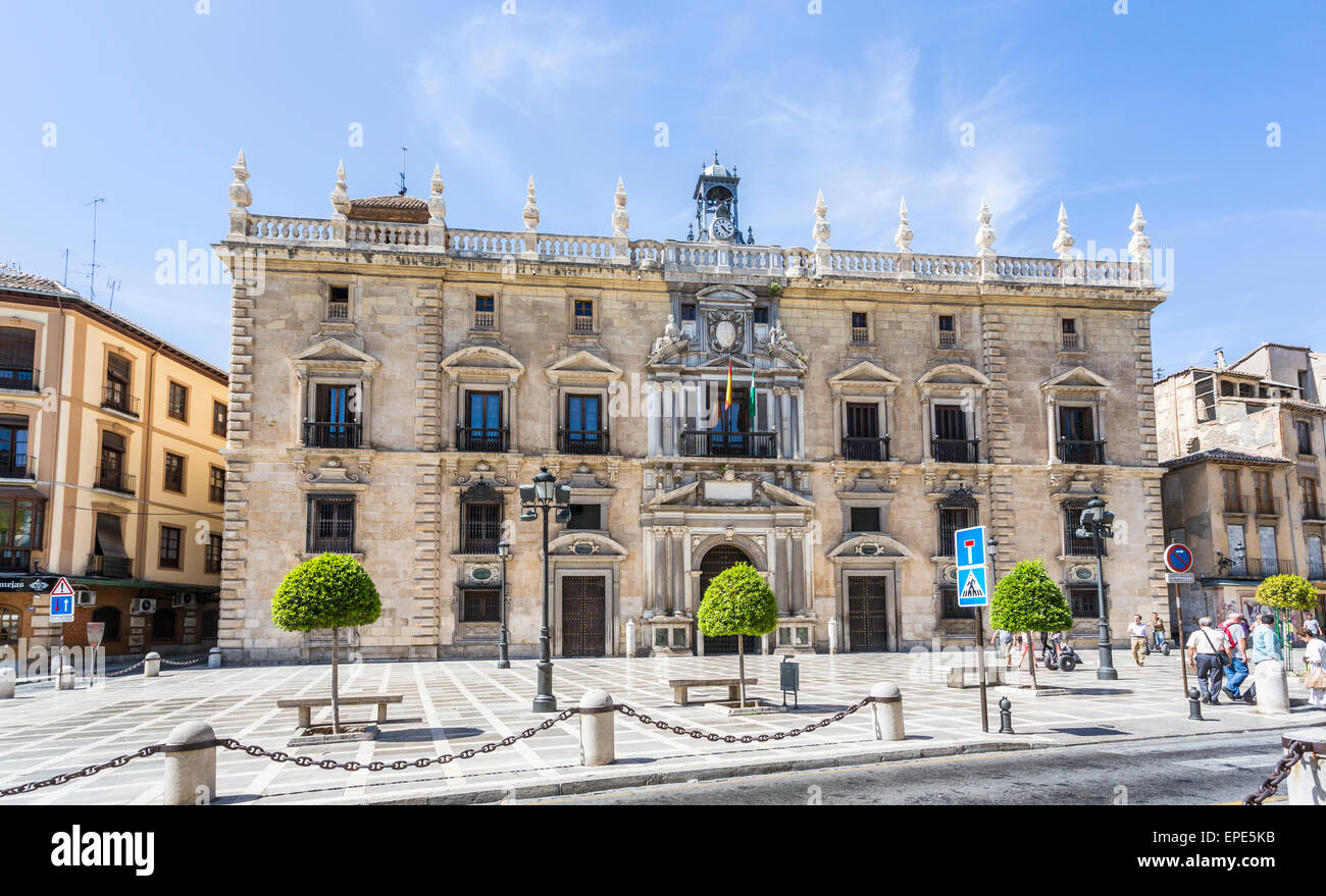 Local sightseeing: Iconic Chancery Palace, housing the Real Chancilleria (Royal Chancery of Granada), Plaza Nueva, Granada, Andalusia, southern Spain Stock Photo