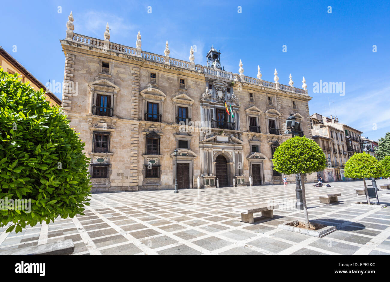 Local sightseeing: Iconic Chancery Palace, housing the Real Chancilleria (Royal Chancery of Granada), Plaza Nueva, Granada, Andalusia, southern Spain Stock Photo