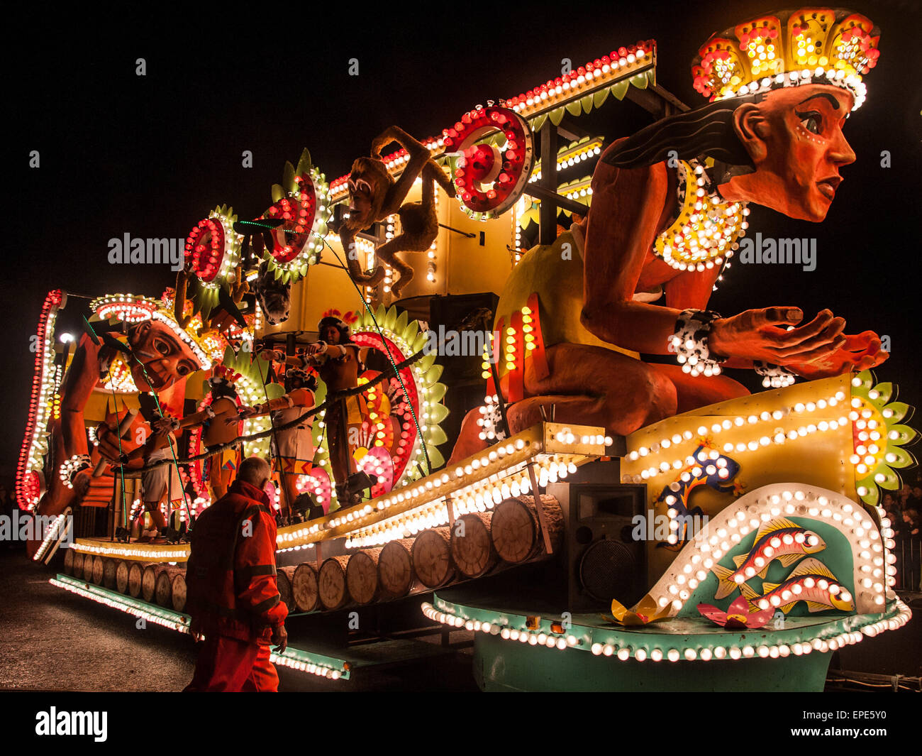 Illuminated floats or 'carts' lit up the streets during the Shepton Mallet Carnival 2014. The