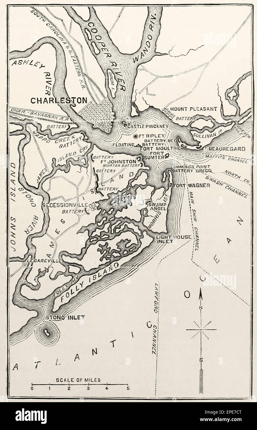 Charleston Harbor and its approaches, showing Forts Sumter and Wagner, James Island, South Carolina during the USA Civil War Stock Photo