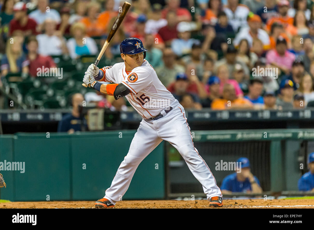 Houston, Texas, USA. 17th May, 2015. Houston Astros catcher Hank Conger (16) at bat during the