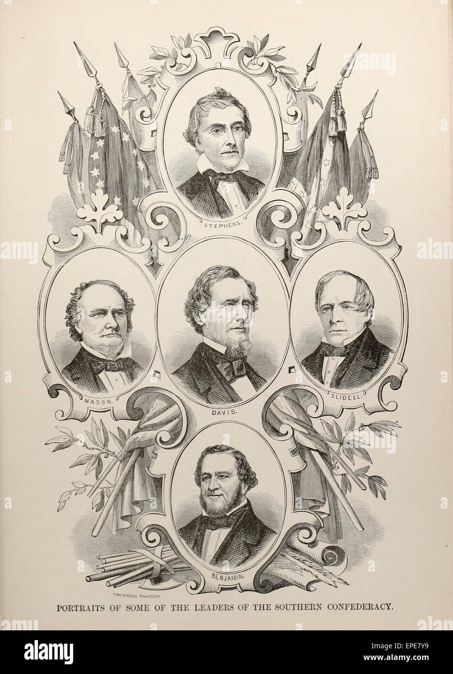 Portraits of some of the Leaders of the Southern Confederacy during the USA Civil War - Jefferson Davis, Alexander Stephens. Benjamin, Mason, Slidell Stock Photo