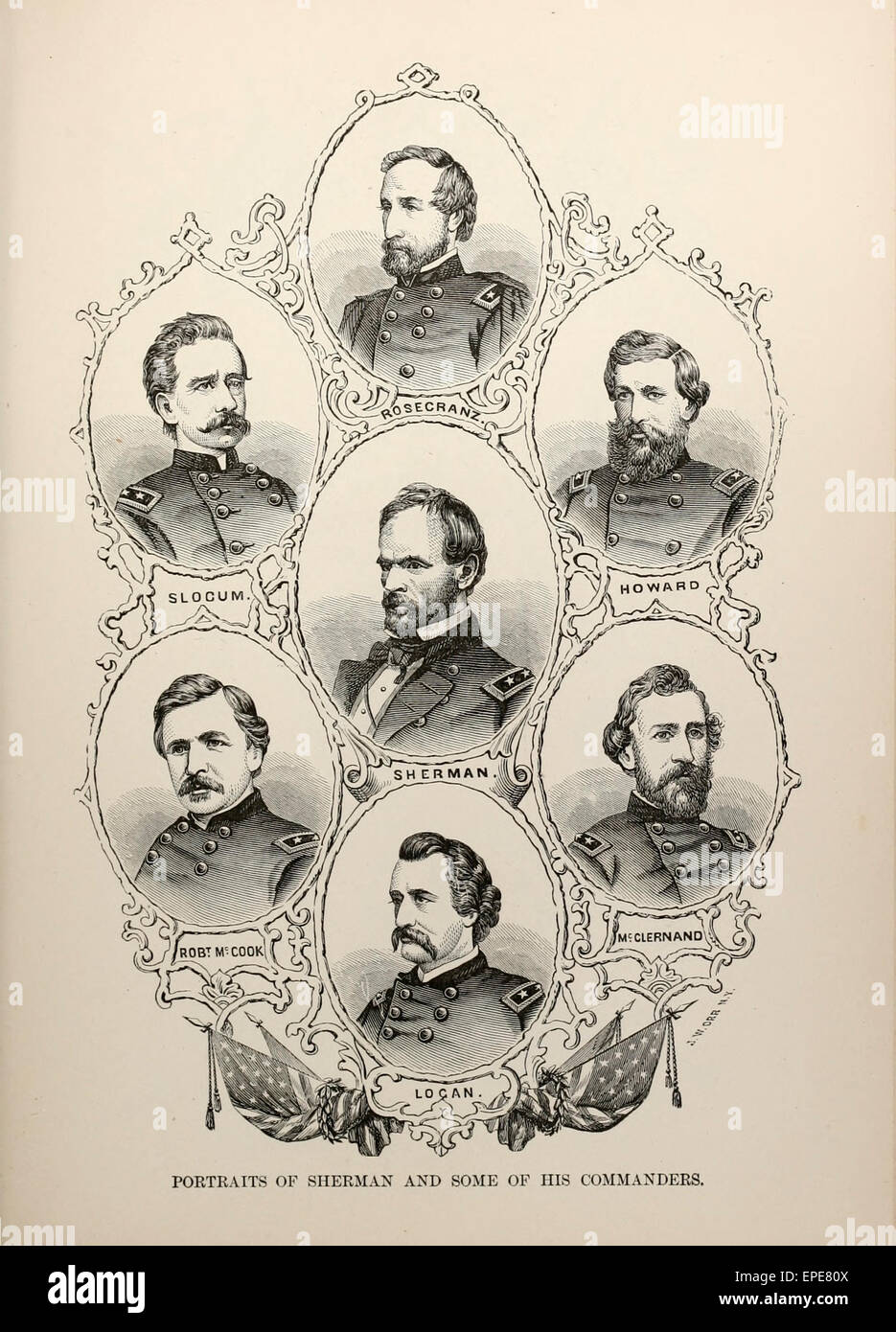 Portraits of General William T. Sherman and some of his commanders during the USA Civil War - Sherman, Logan, Slocum, Howard, McClernand, Robert Cook Stock Photo