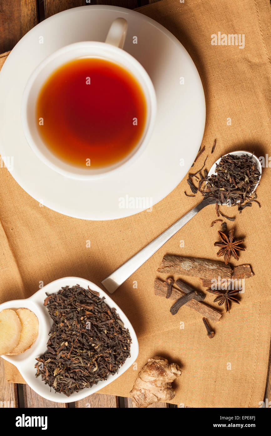 Spiced Masala Tea with Ingredients Stock Photo