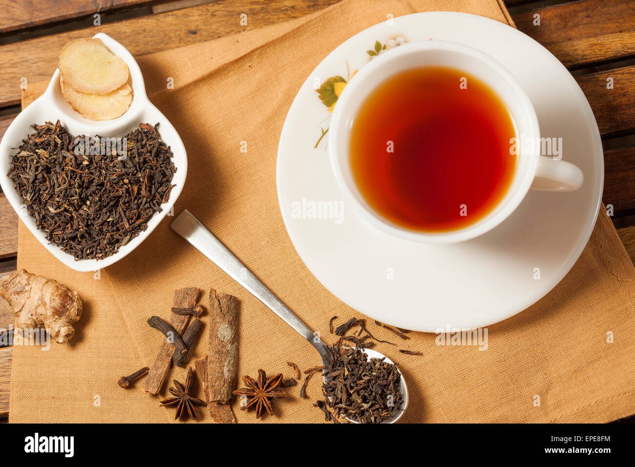 Spiced Masala Tea with Ingredients Stock Photo