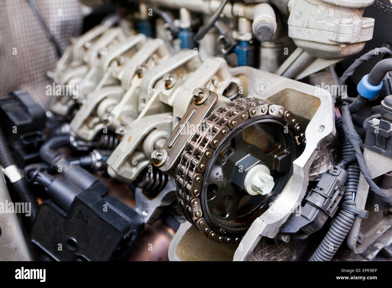 Mercedes Benz engine with valve cover removed Stock Photo Alamy