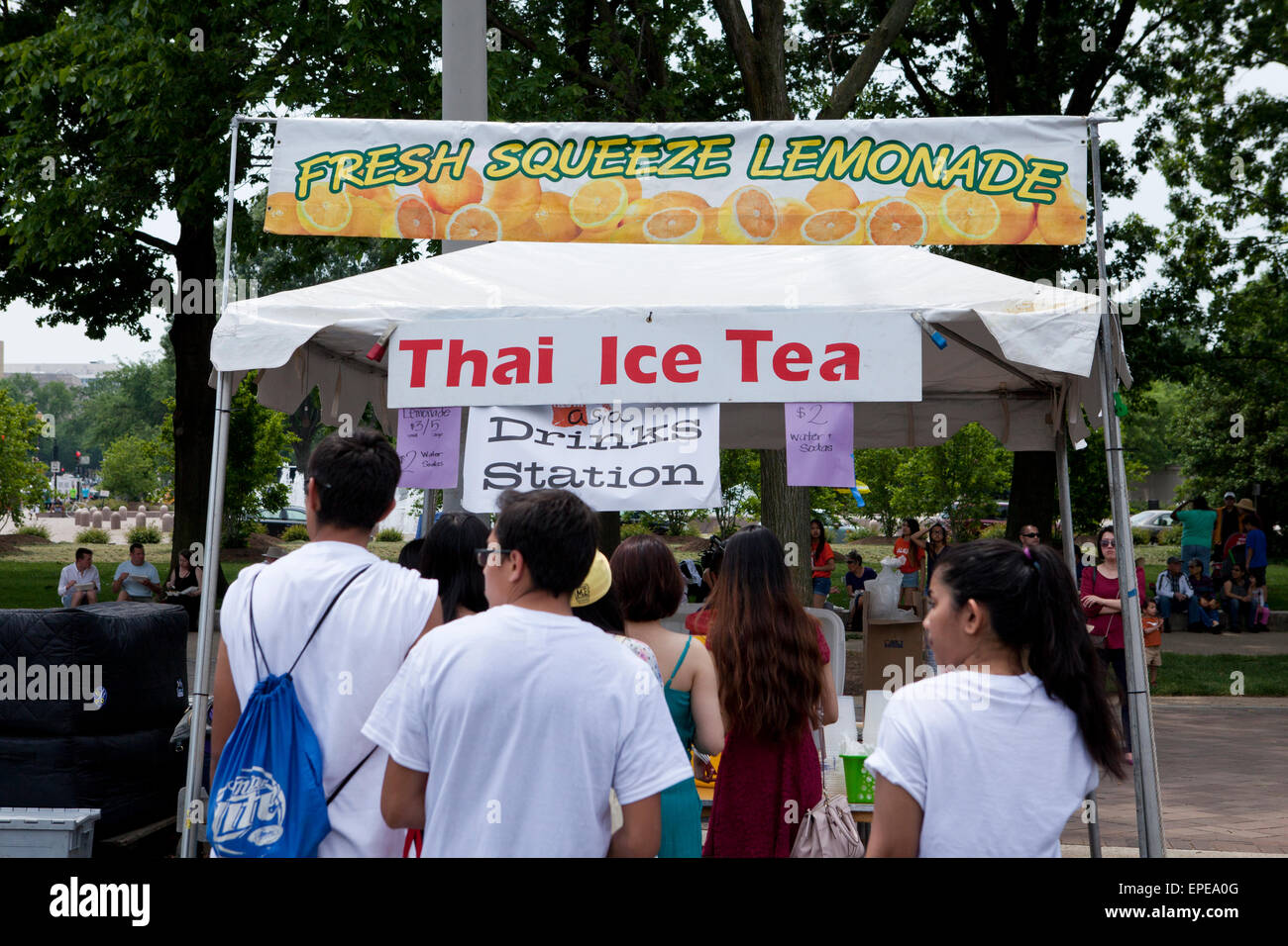 Thai Ice Tea vendor tent at an outdoor festival - USA Stock Photo