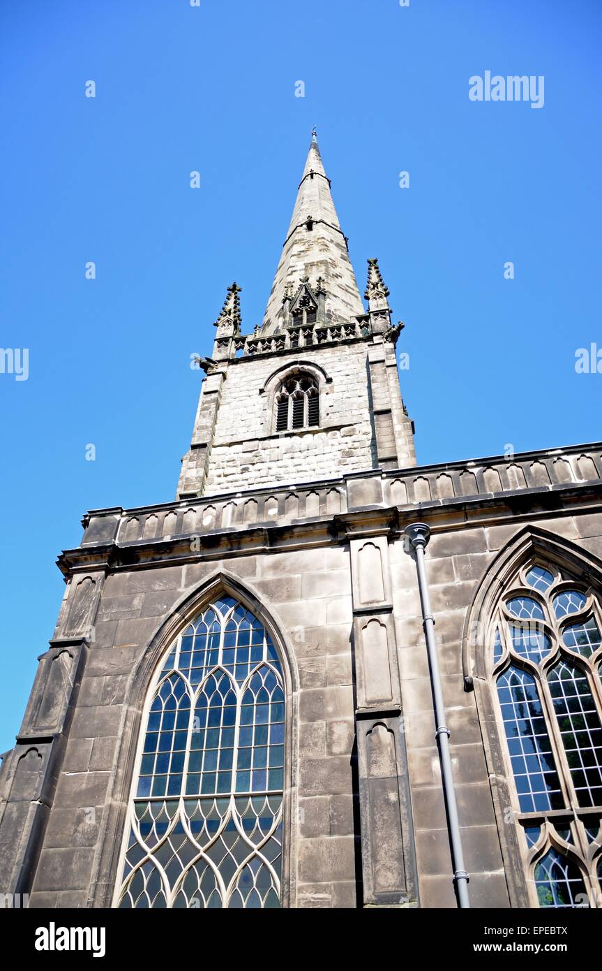 St Alkmunds Church spire and windows, Shrewsbury, Shropshire, England, UK, Western Europe. Stock Photo