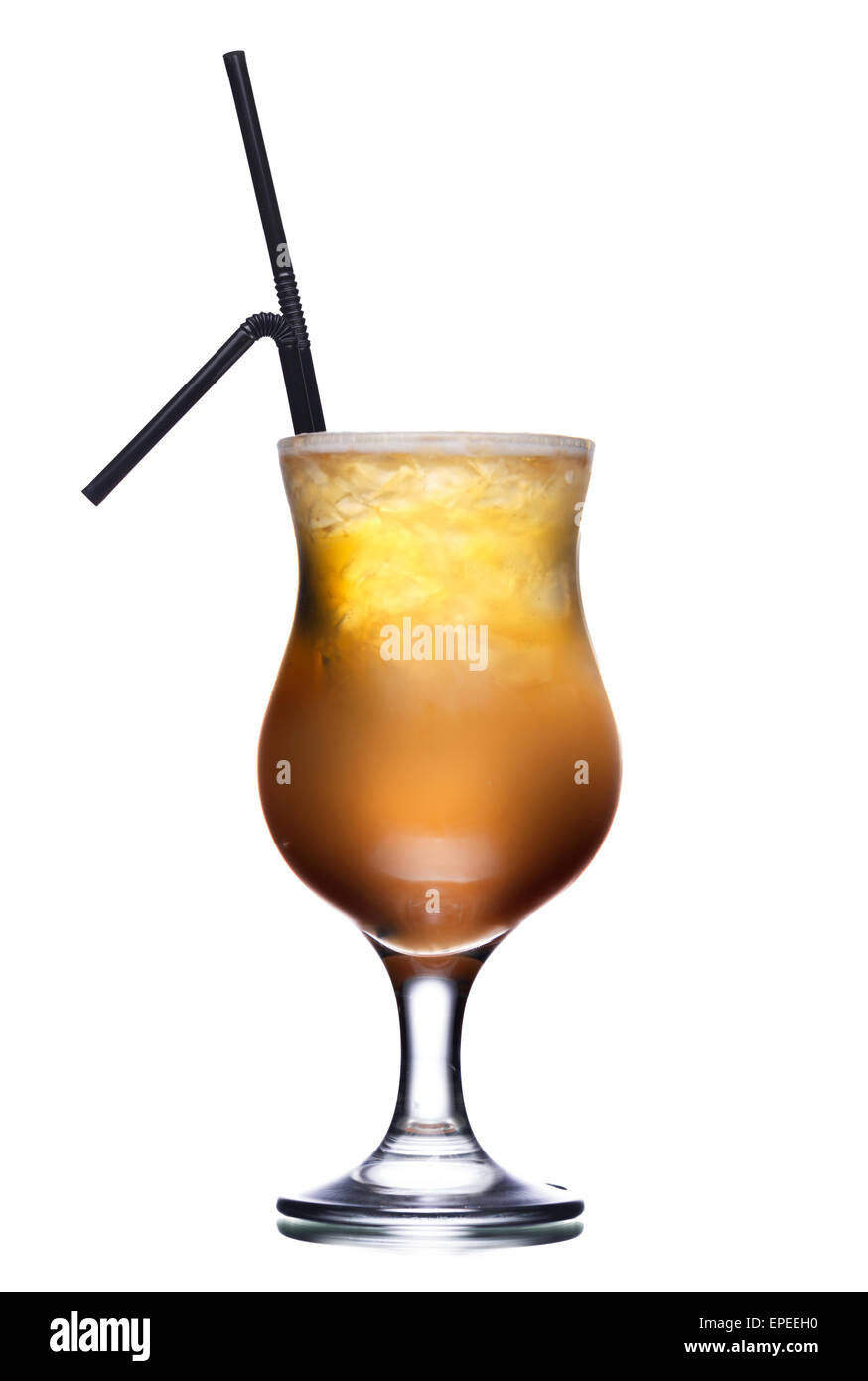 Alcohol cocktail with black straws Stock Photo