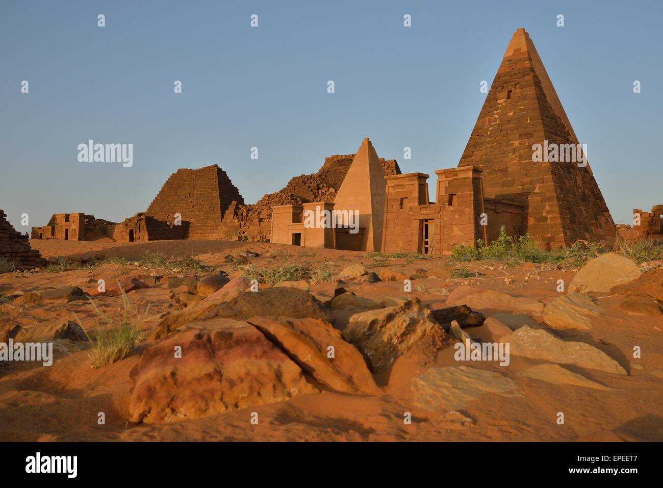 Pyramids of the northern cemetery of Meroe, Nubia, Nahr an-Nil, Sudan Stock Photo