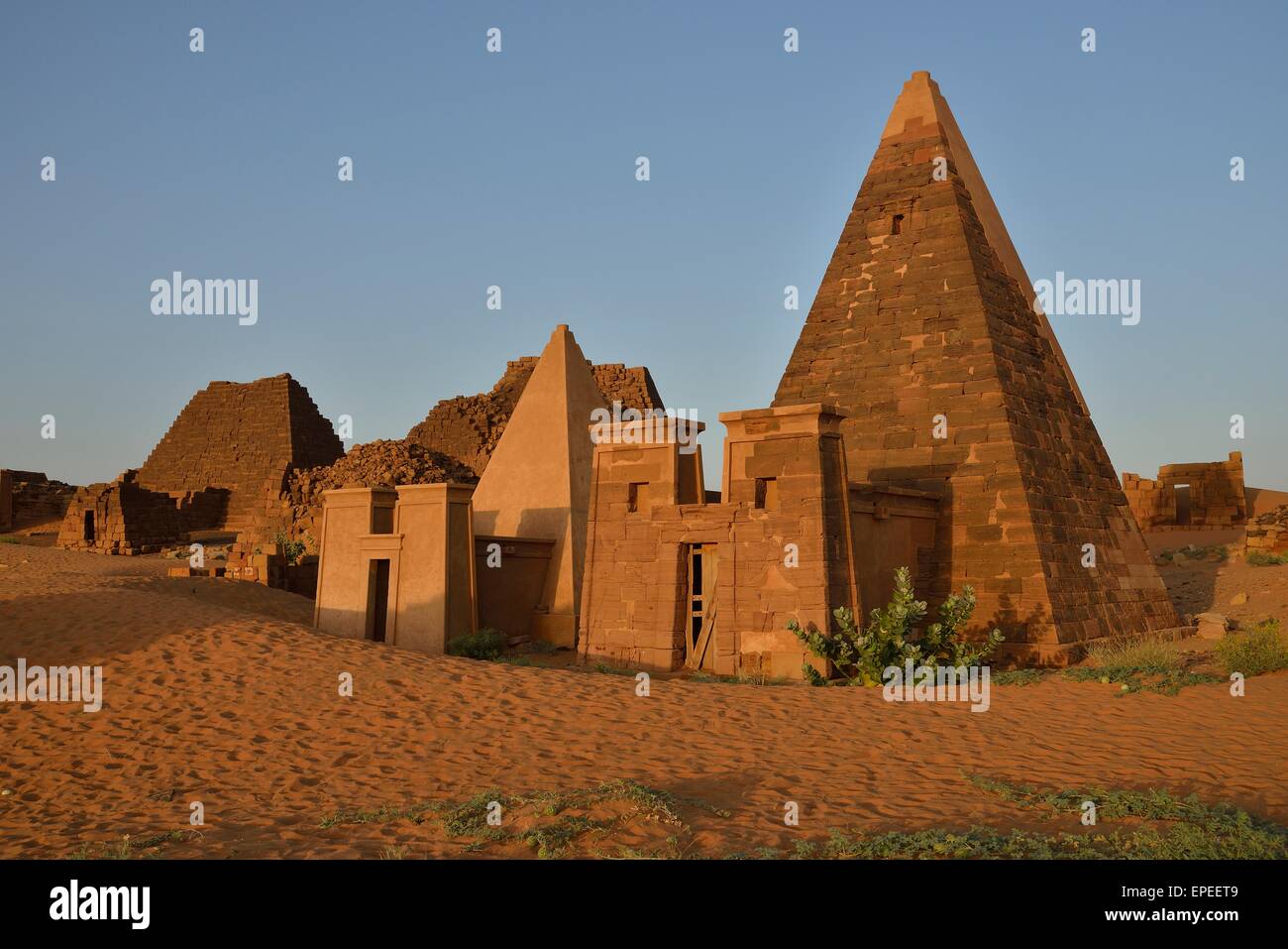 Pyramids of the northern cemetery of Meroe, Nubia, Nahr an-Nil, Sudan Stock Photo