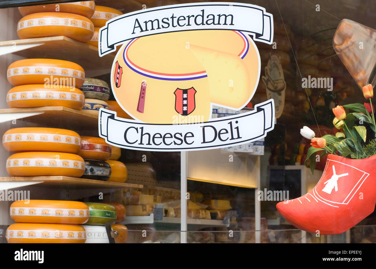 Amsterdam Cheese Deli shop window Stock Photo Alamy