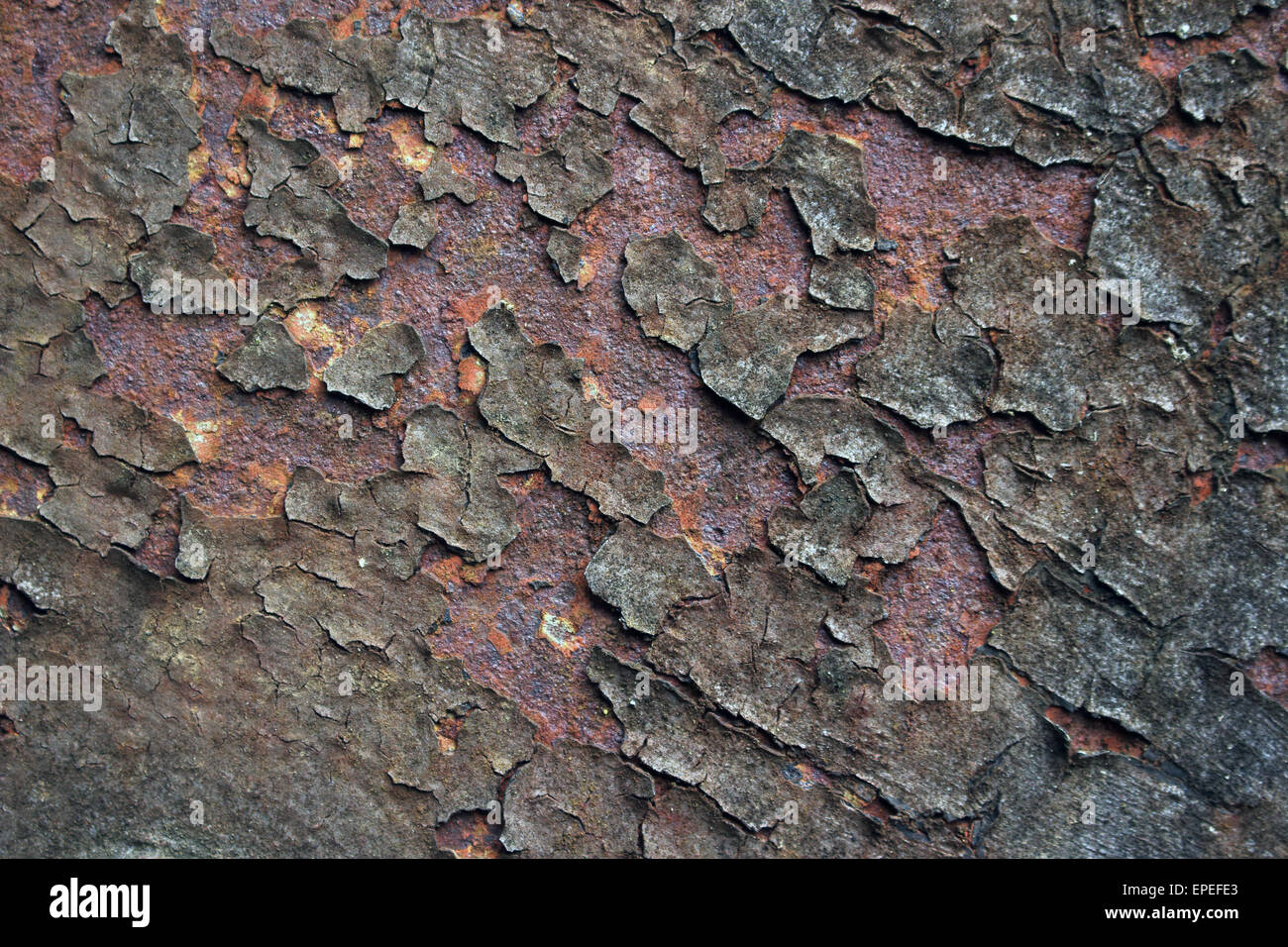 Rusting iron bridge near keswick in the lake district. close up showing corrosion and paint peeling texture Stock Photo