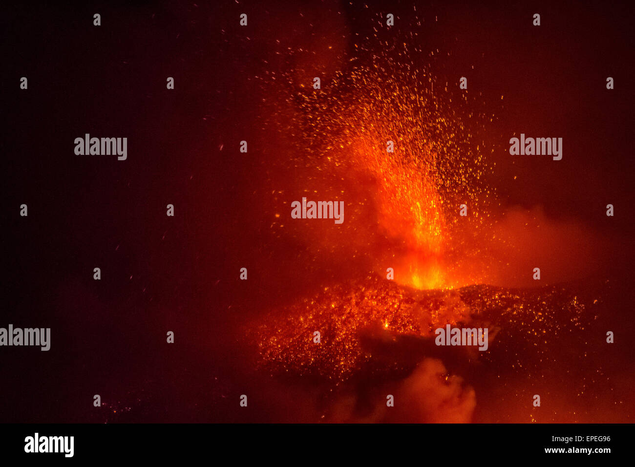 The spectacular images of the last eruption of Etna volcano crater ( 14th May 2015 ) released by the NSEC and the new small open Stock Photo