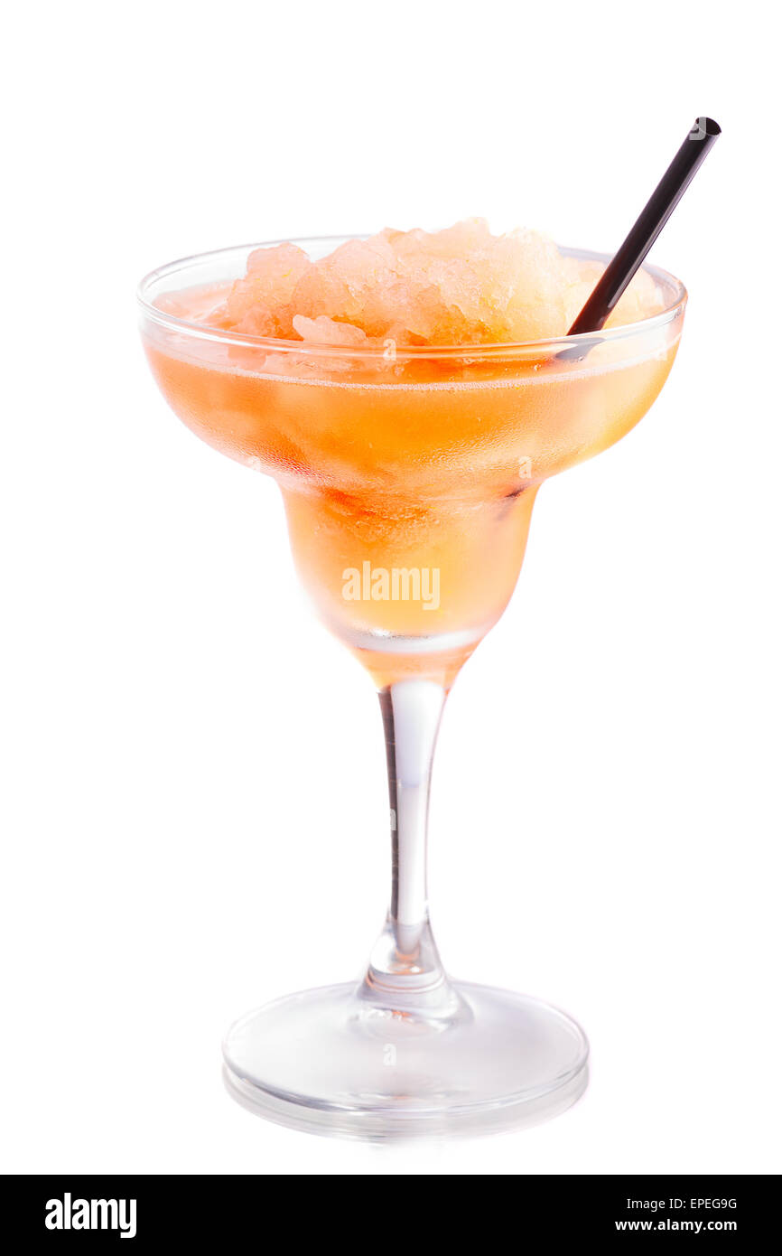 Alcoholic cocktail in margarita glass with black straw Stock Photo