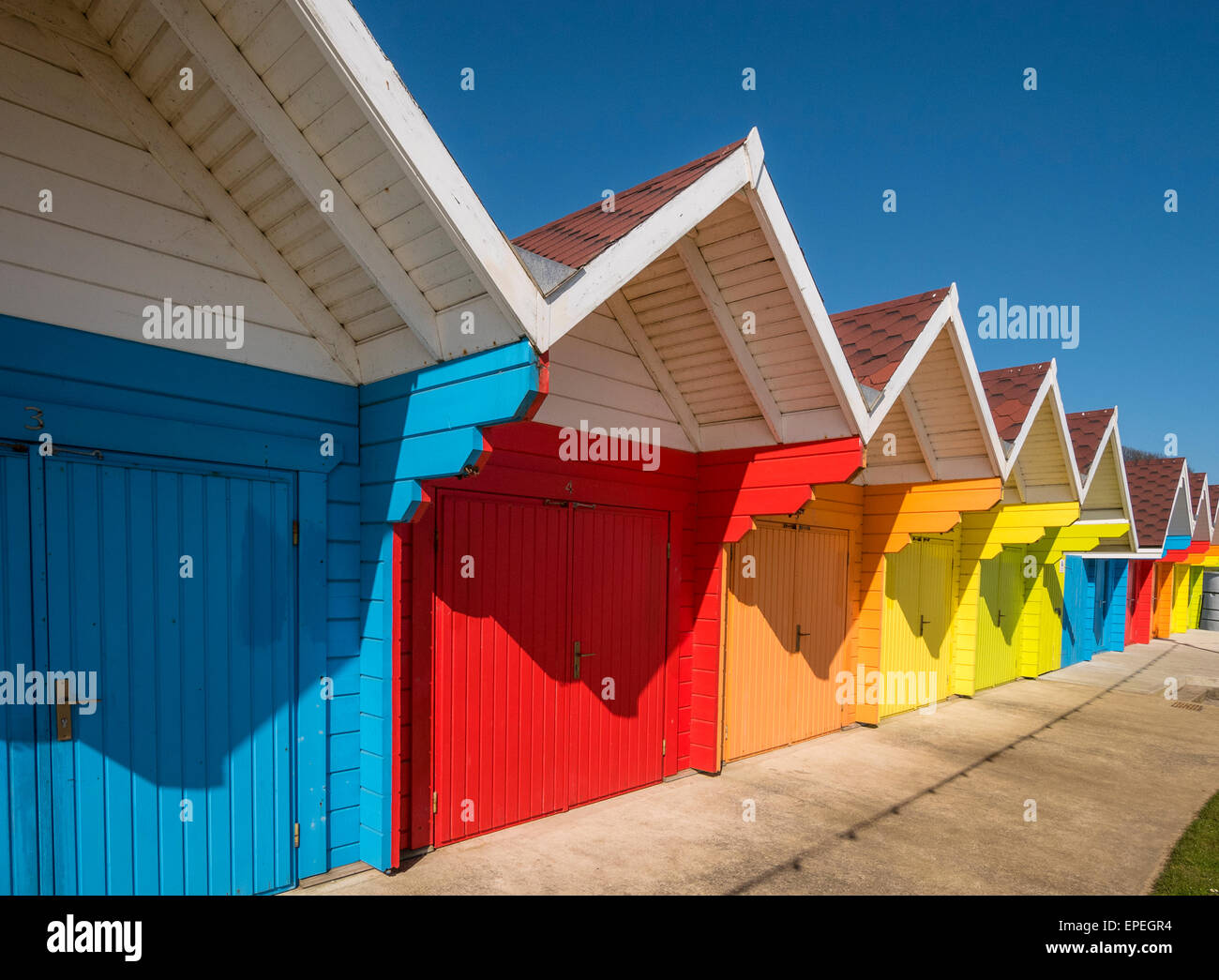 Seaside beach chalets North Bay Scarborough Yorkshire UK Stock Photo
