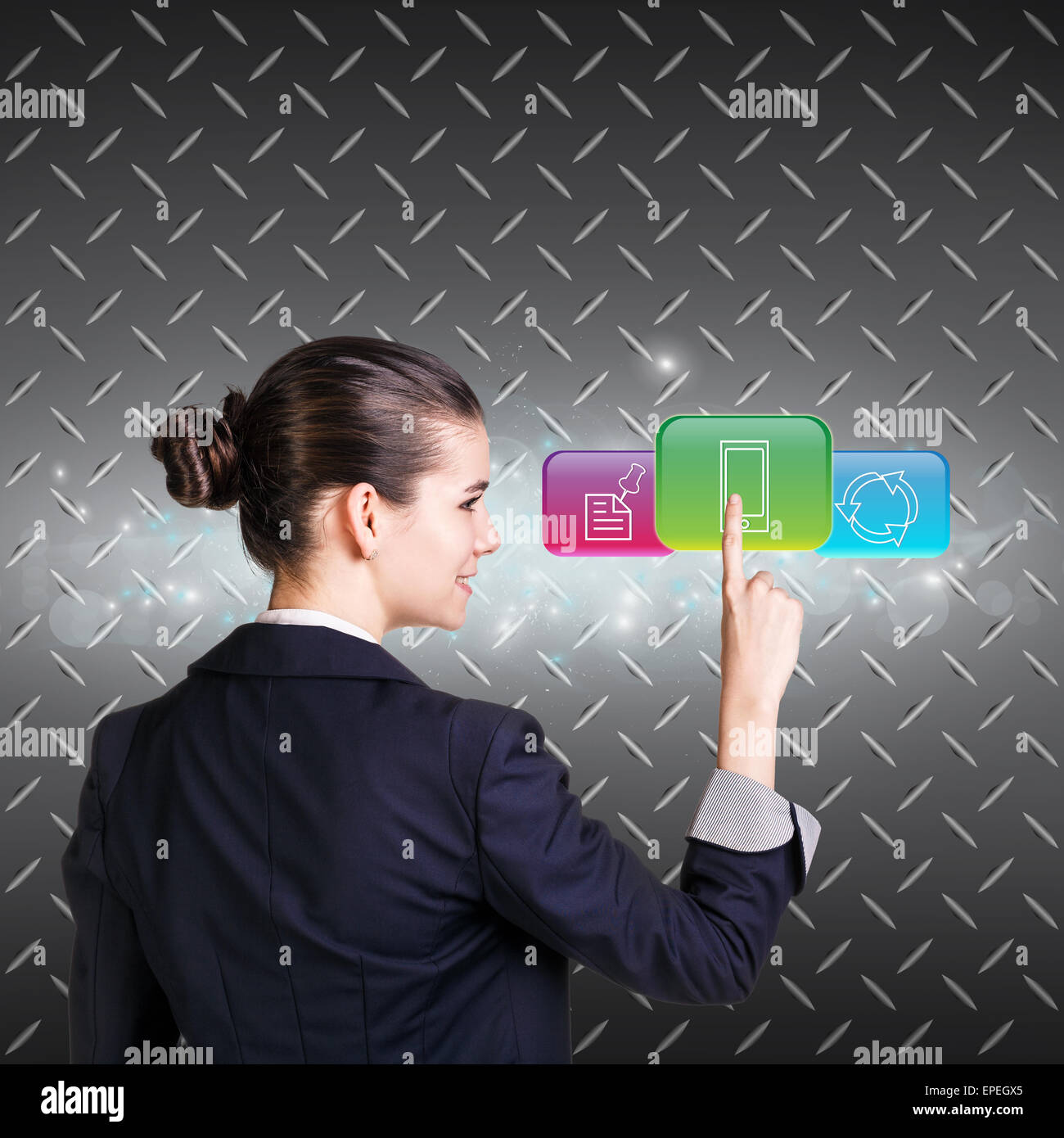 woman pressing digital button Stock Photo - Alamy