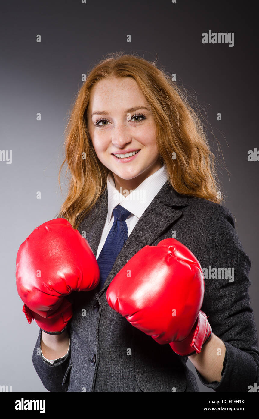 Woman boxer in dark room Stock Photo Alamy