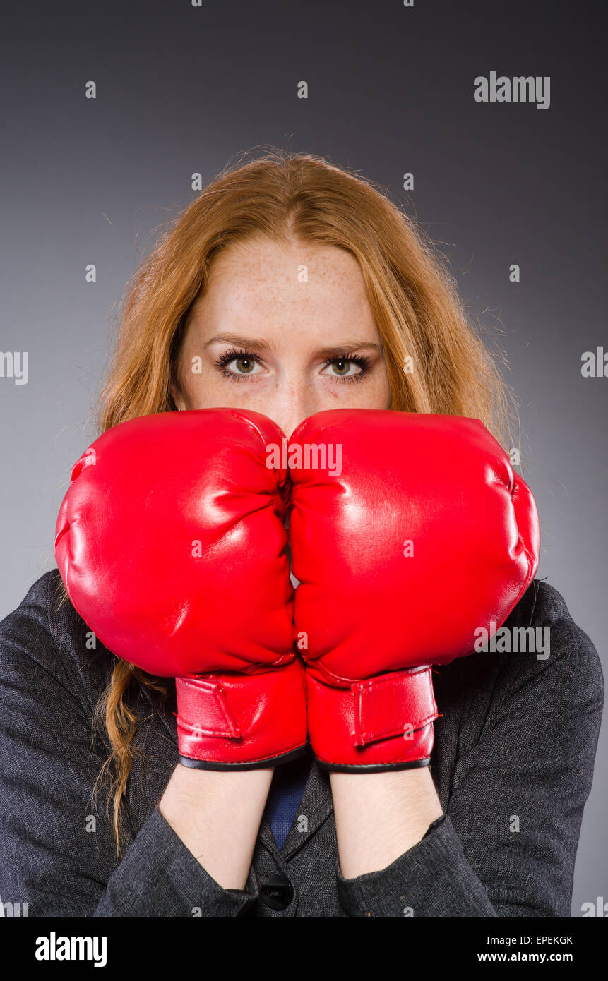 Woman boxer in dark room Stock Photo Alamy