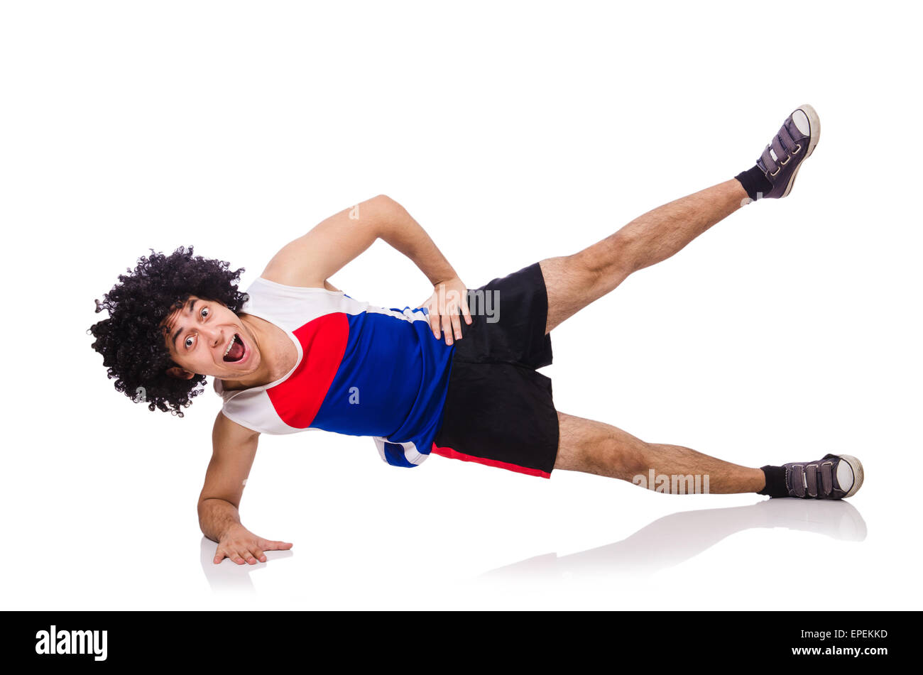 Man doing exercises isolated on white Stock Photo - Alamy