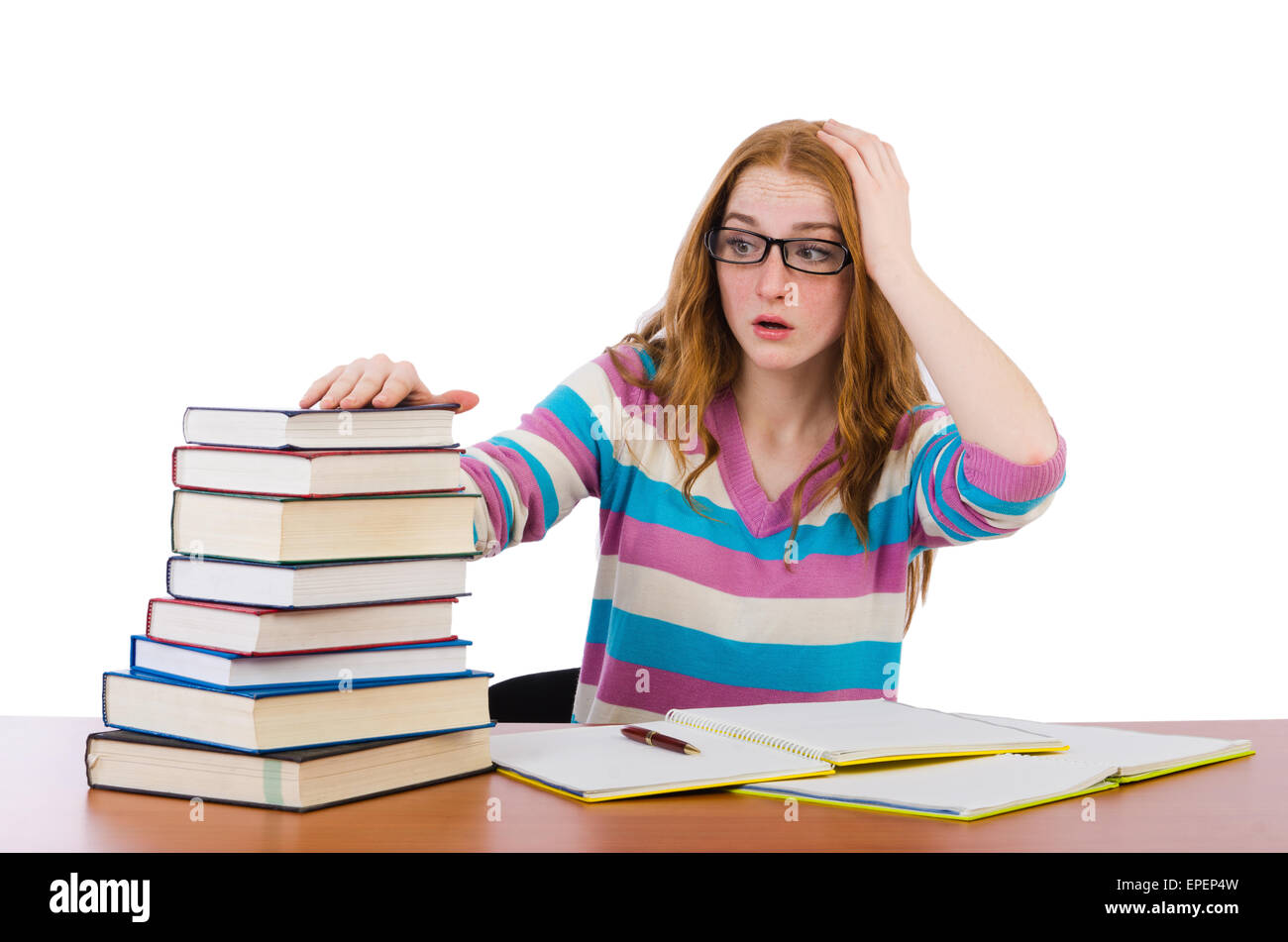 Young student with books isolated on white Stock Photo - Alamy
