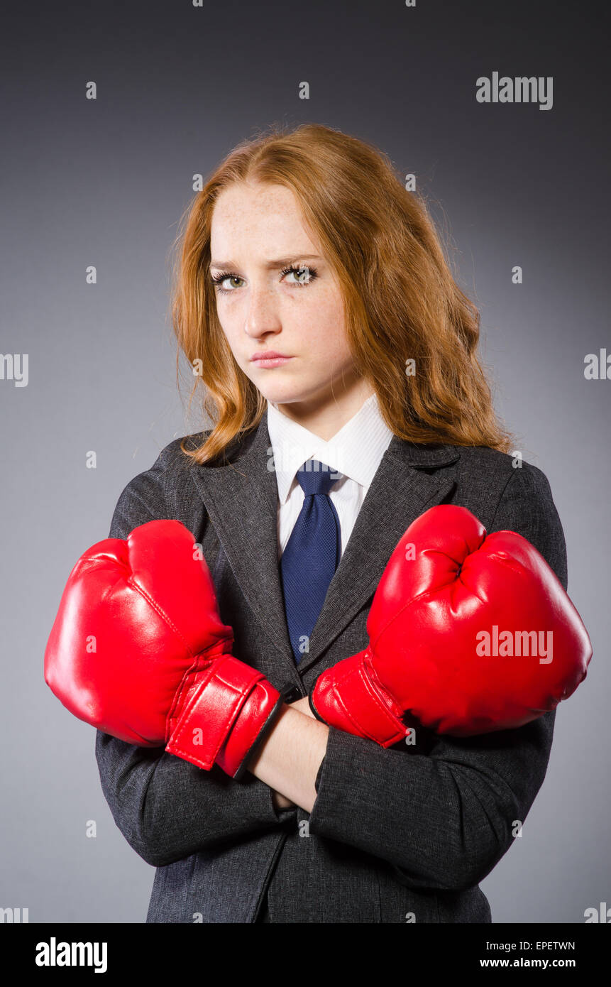 Woman boxer in dark room Stock Photo Alamy