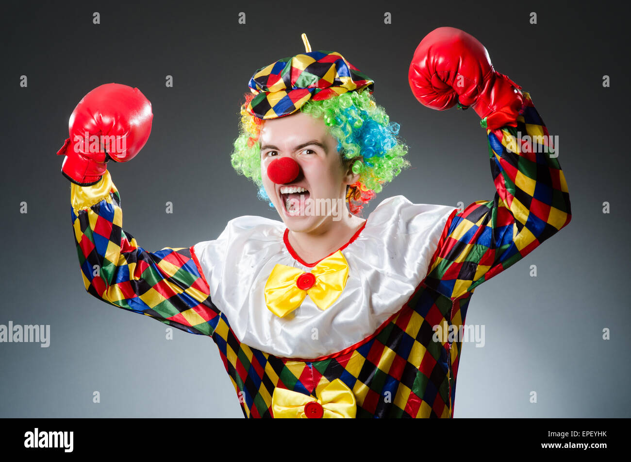 Funny clown with box gloves Stock Photo Alamy