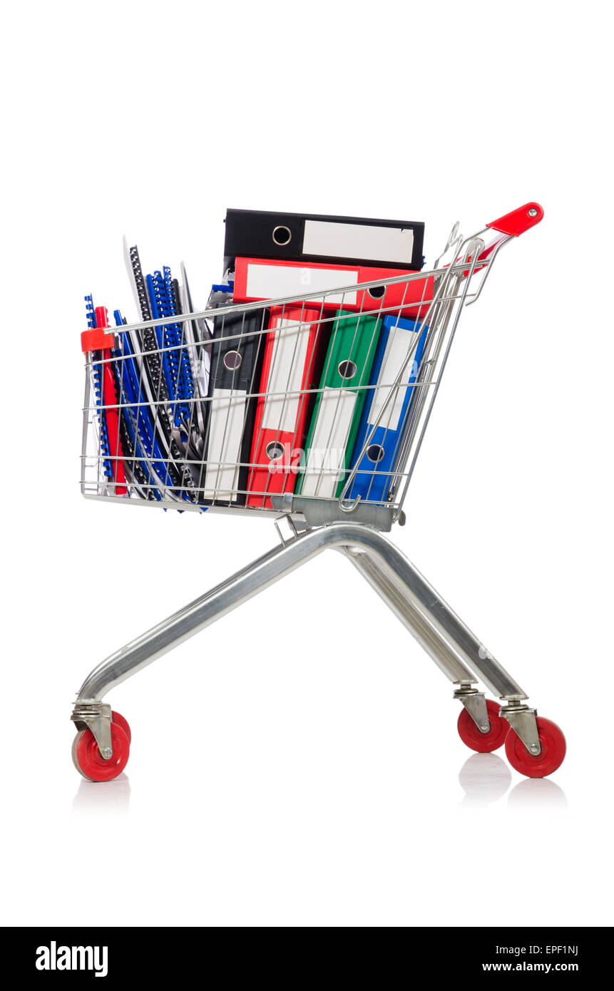Shopping cart with supermarket basket Stock Photo Alamy