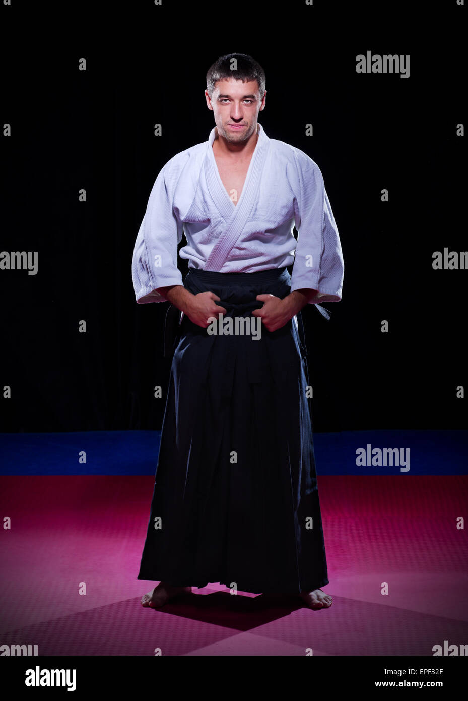 Aikido fighter on black background Stock Photo Alamy