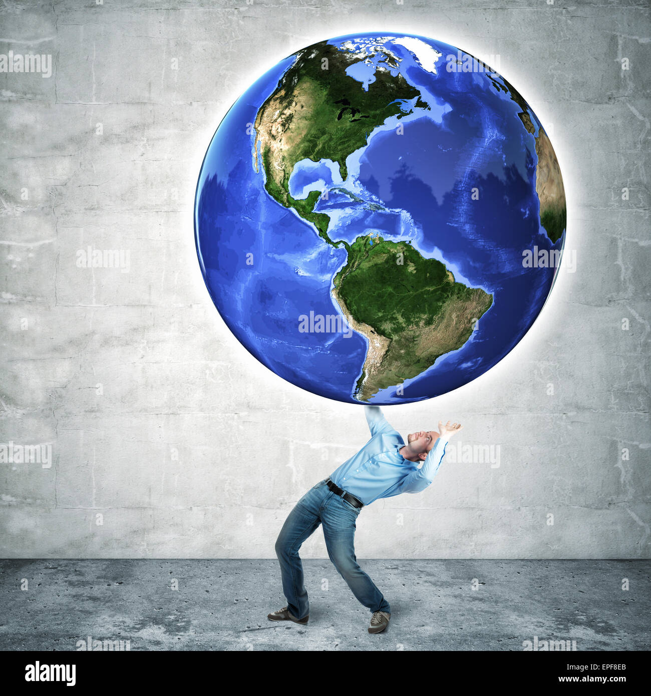 floating world globe and businessman Stock Photo