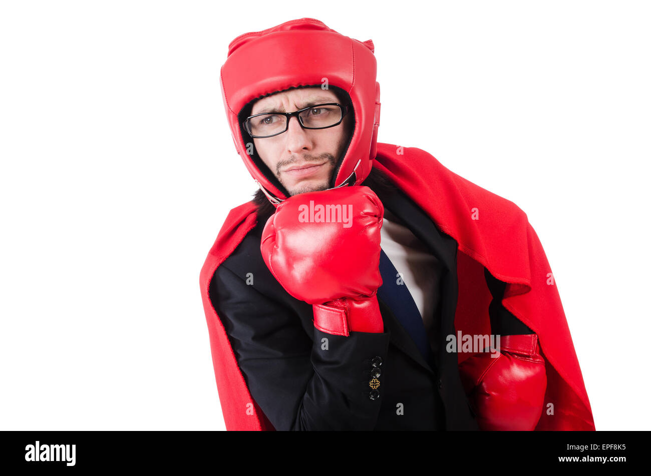 Young businessman boxer isolated on white Stock Photo - Alamy