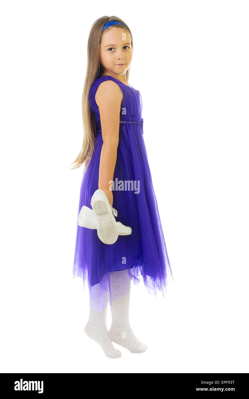 Little girl in blue dress isolated Stock Photo Alamy