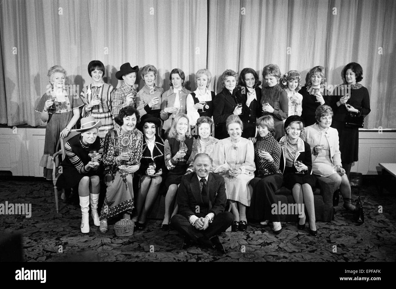 Twenty of the leading ladies from the play 'The Mousetrap' pictured with two of the stars of the original play in 1952, Richard Attenborough and his wife Sheila Sim. Picture taken 25th November 1973. Stock Photo