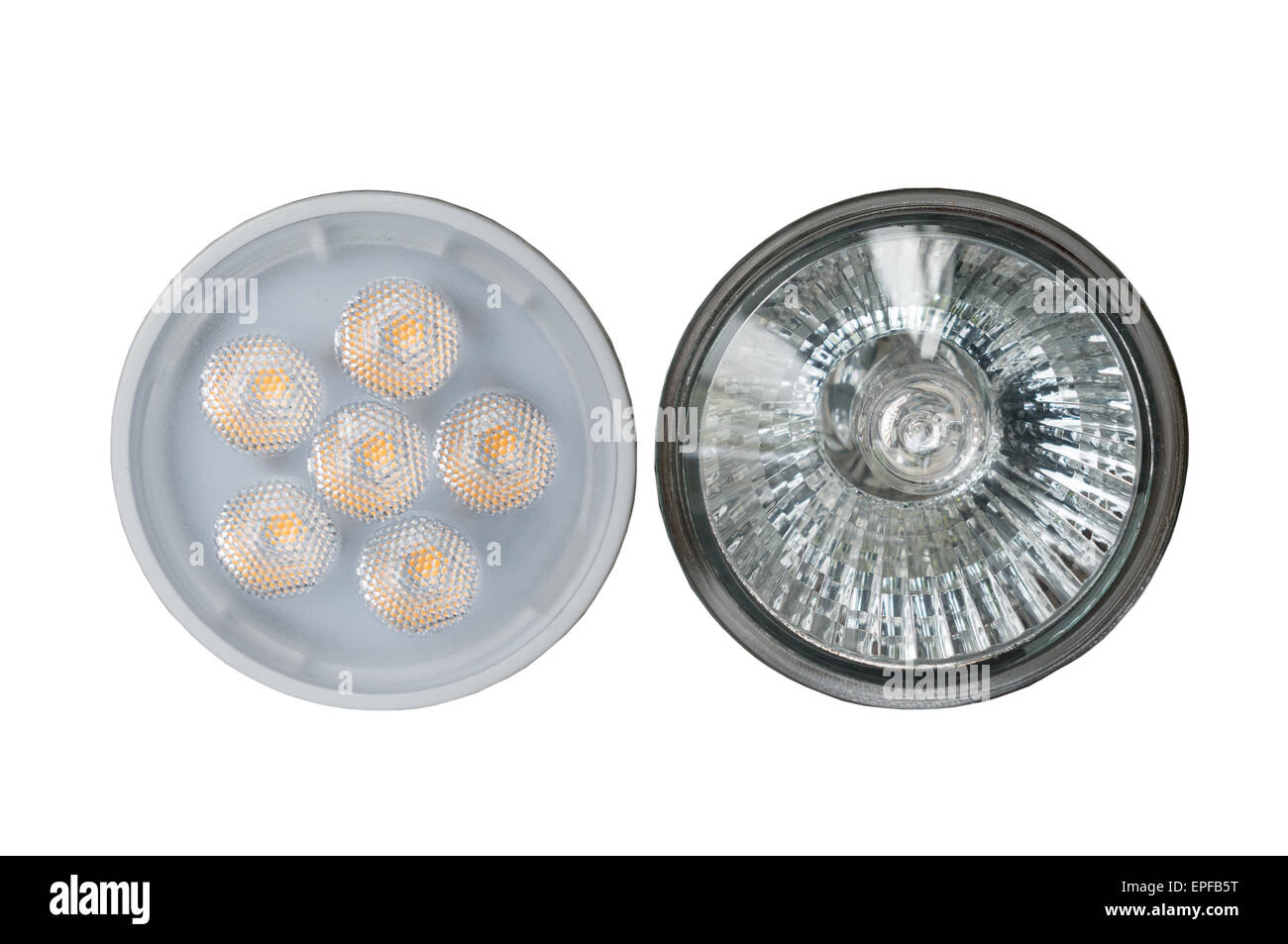 Philips LED 4.5W and DAR halogen GU10 50W 240V light bulbs isolated on a  white background Stock Photo - Alamy