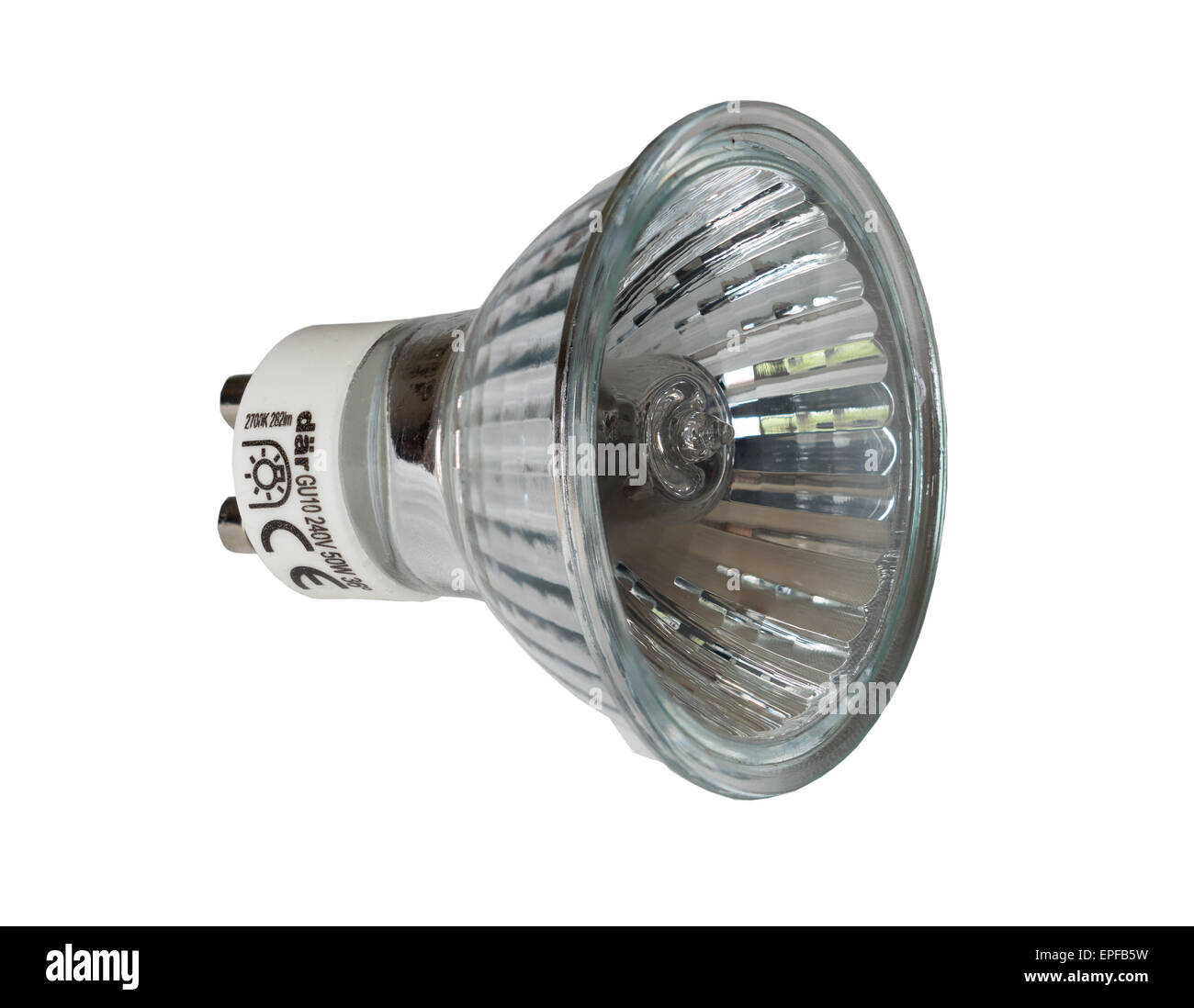DAR 50W GU10 240V halogen light bulb isolated on a white background Stock Photo
