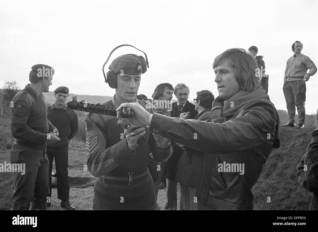 Southampton FC Players, holders of the FA Cup, tried their hands at a different sort of shooting when they paid a visit to the Royal Anglian Regiment, on Salisbury Plain, Thursday 25th November 1976. Stock Photo