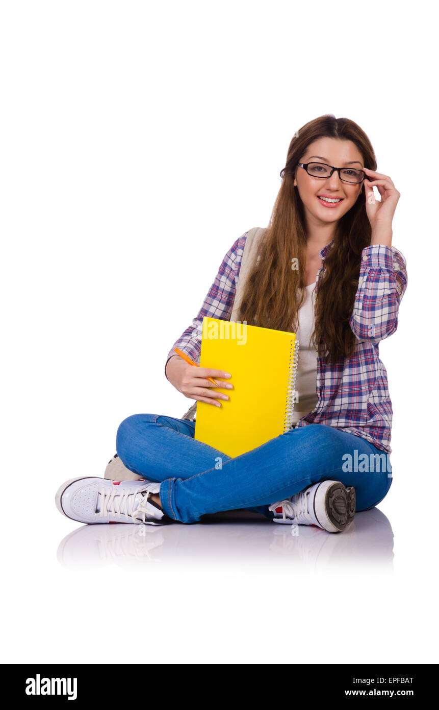 Young student with books isolated on the white Stock Photo - Alamy