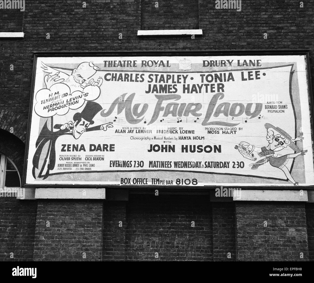 The Adelphi theatre in the West End, central London. Billboard advertsing  for the musical My Fair Lady at the Theatre Royal in Drury Lane, 22nd May  1962 Stock Photo - Alamy