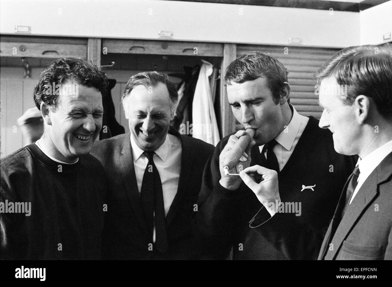 Newcastle Utd v Manchester City 11th May 1968  League Division One Match at St James Park Joe Mercer and Malcolm Allison Celebrate win Final Score Newcastle 3 Manchester City 4 Stock Photo