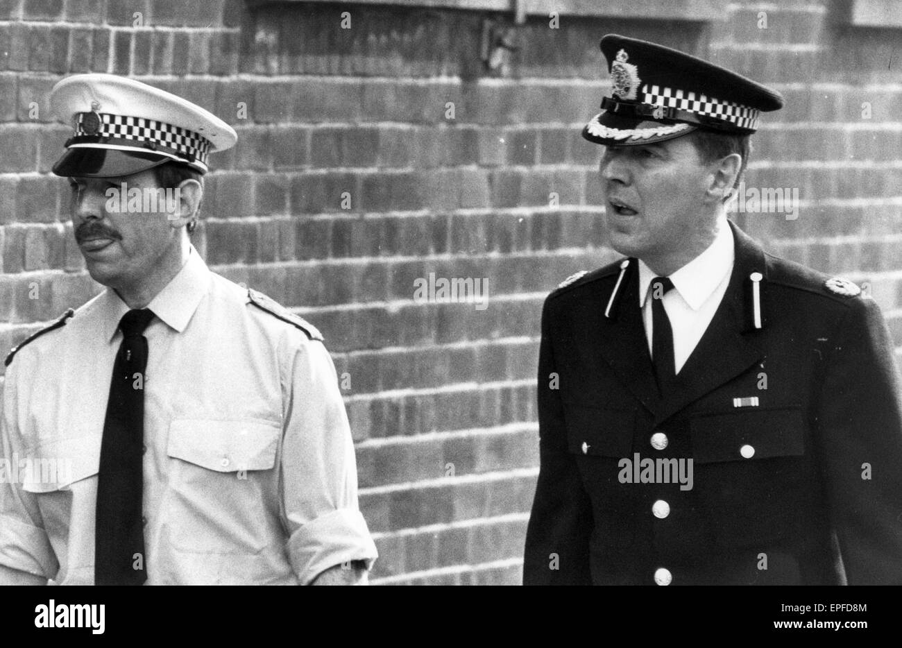 Strangeways Prison Riot April 1990. Assistant Chief Constable.  A 25-day prison riot and rooftop protest at Strangeways Prison in Manchester, England. The riot began on the 1st April 1990 when prisoners took control of the prison chapel, and the riot quic Stock Photo