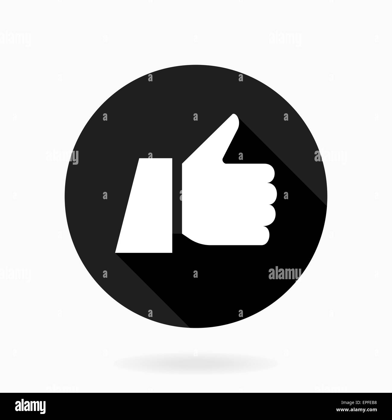Fine  thumb up icon in the circle with shadow. Flat Style. Black and white colors Stock Photo