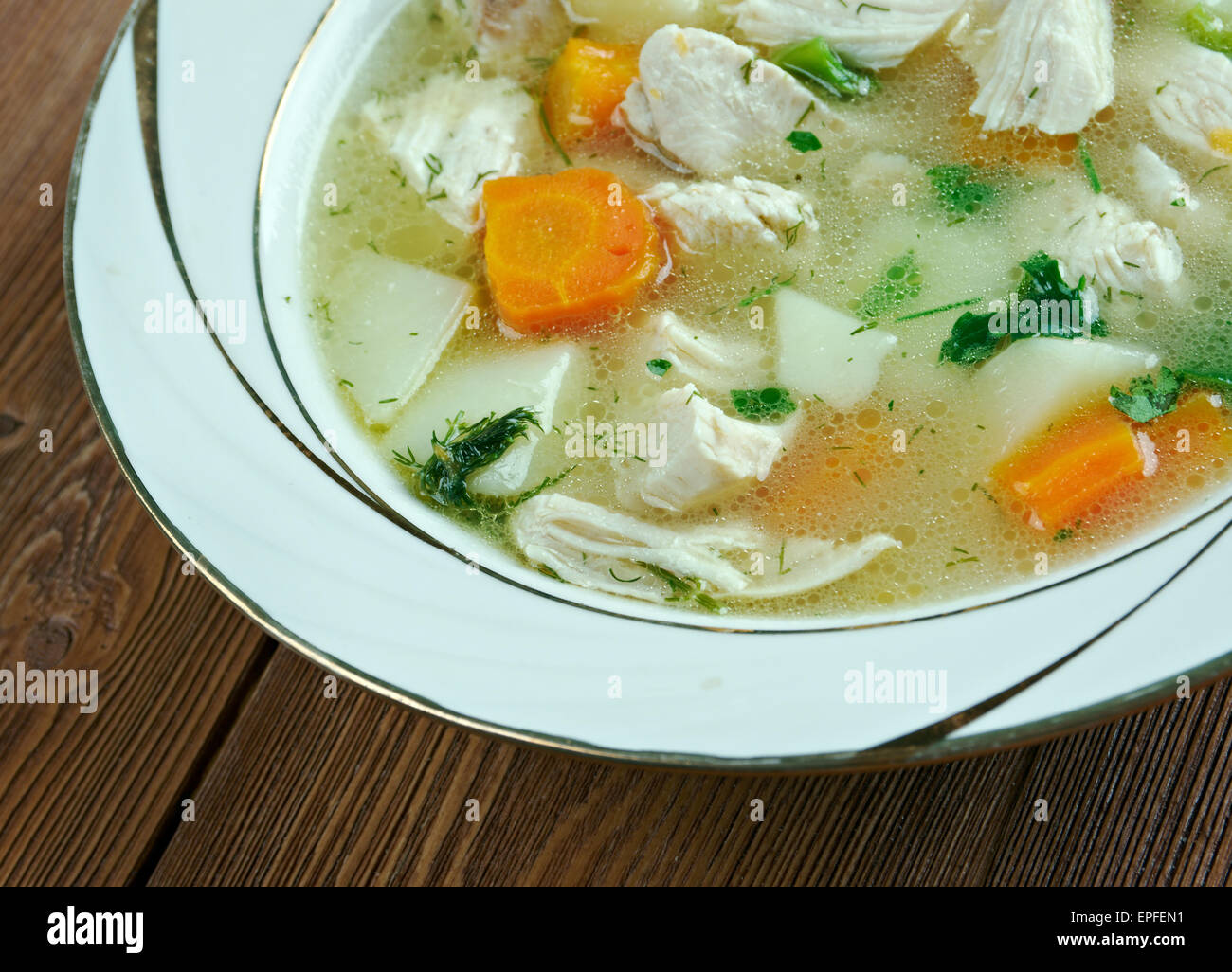 Chicken waterzooi - Belgian dish of stew, originating in Flanders Stock ...