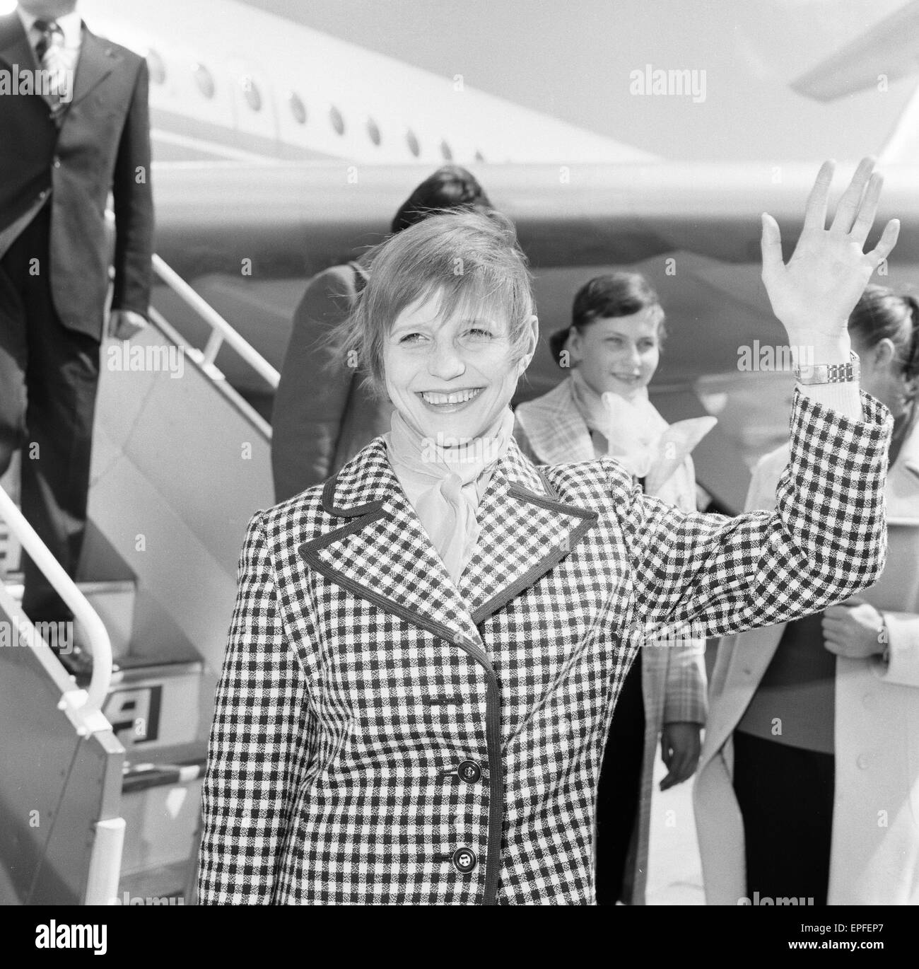 Olga Korbut, Olympic Gymnast, pictured with Soviet Union Gymnastics Team, arriving at London Heathrow Airport, 4th May 1973. Stock Photo