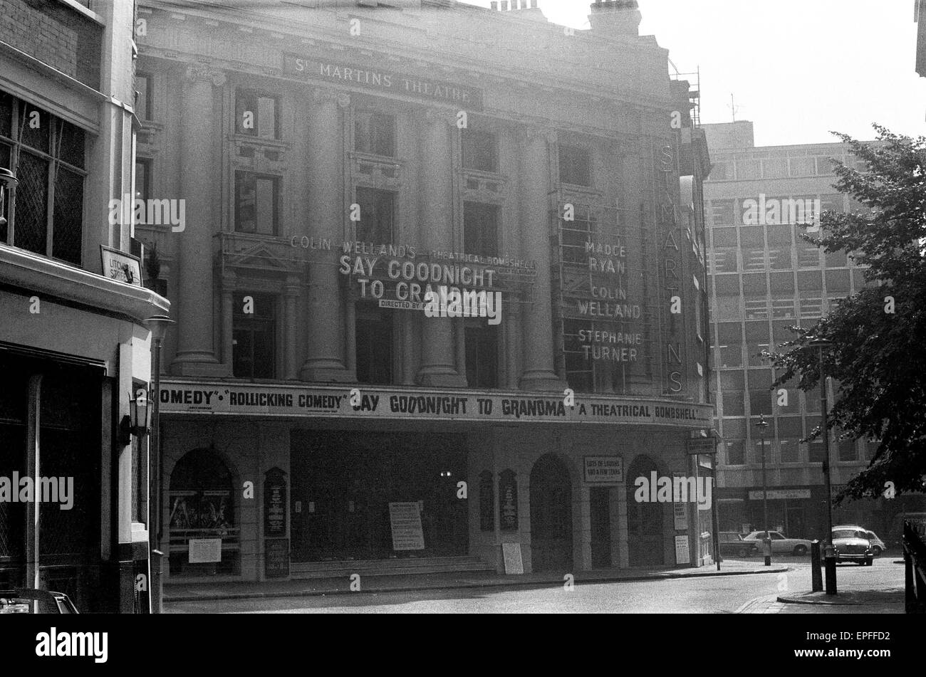 Exterior view of the St Martins Theatre in West Street, London Circa 1971. Stock Photo