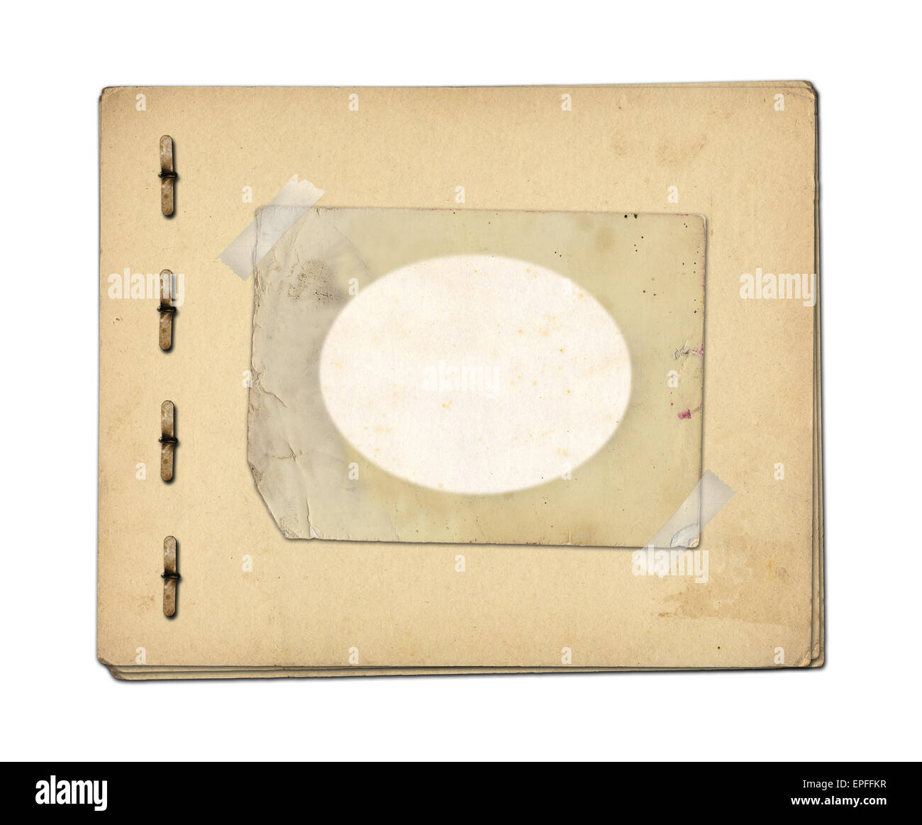 Set of old archival papers and vintage postcard isolated on white