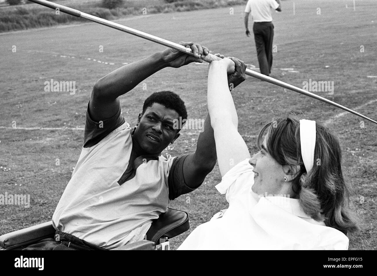 Paralympic Athletes training at Stoke Mandeville, watched by patients, ahead of the 1964 Paralympics to be held in Tokyo, pictured 22nd July 1964. Stock Photo