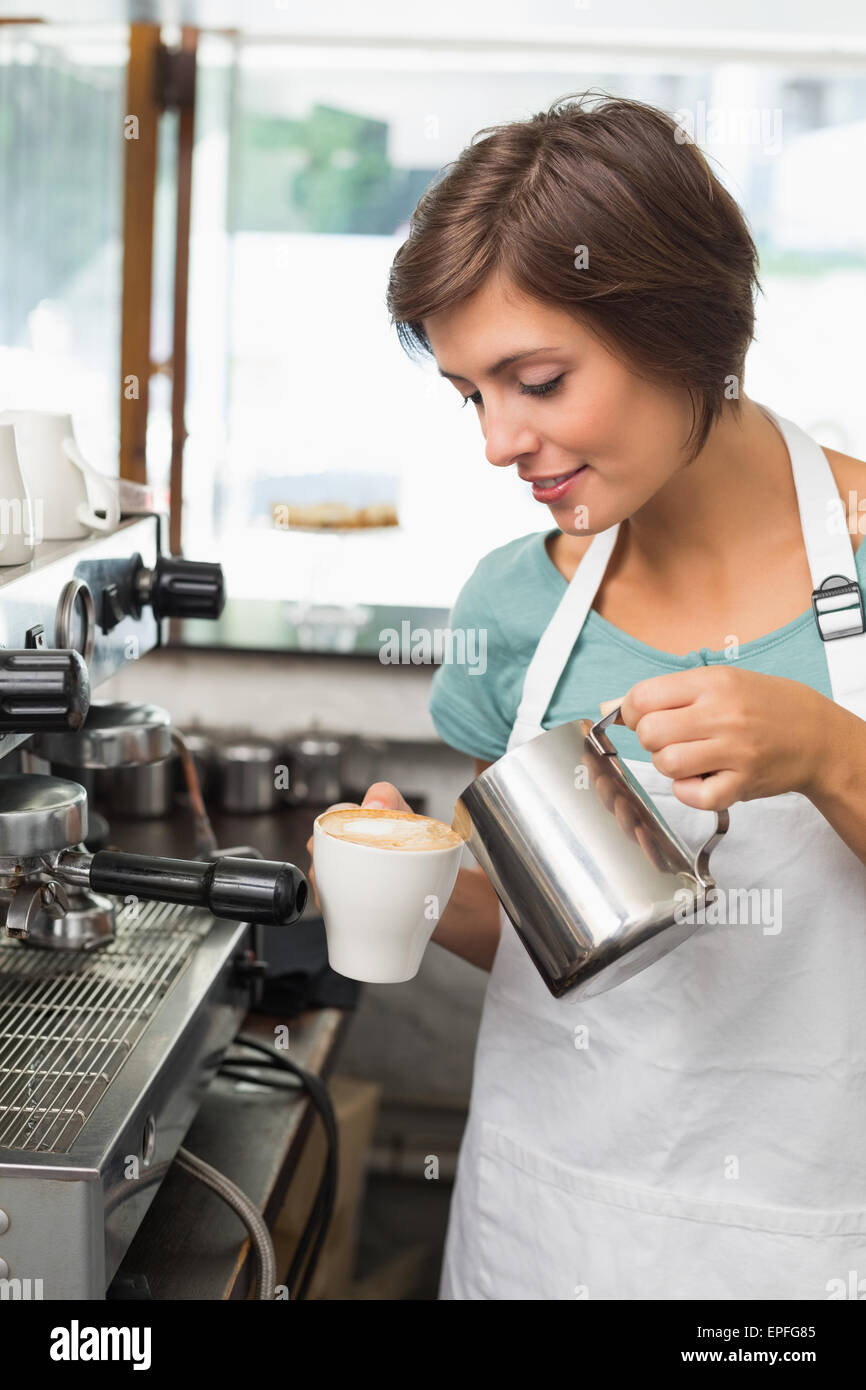 Young Beautiful Caucasian Barista Pouring Coffee With Syphon