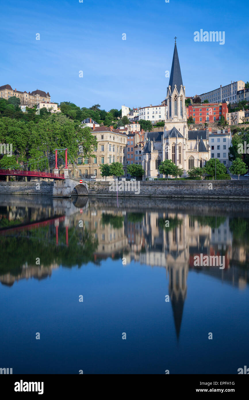 Vertical view of Saint-Georges church and Saone river, Lyon, France Stock Photo